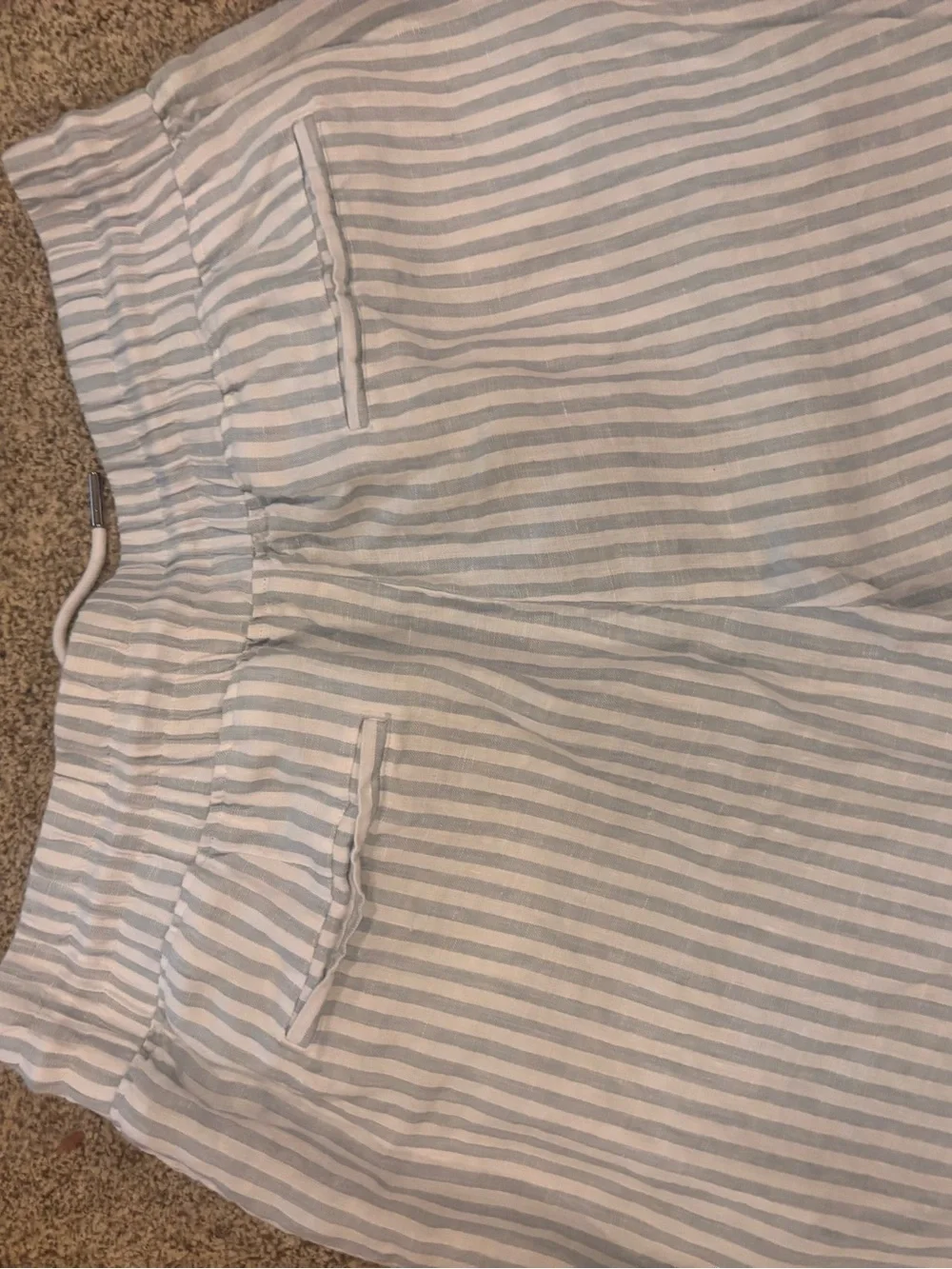 Quince Light Blue & White Striped Cropped Wide-Leg Linen Blend Pants